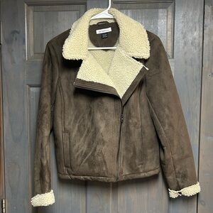 Liz Claiborne Faux Suede Jacket with Cream Fur Lining